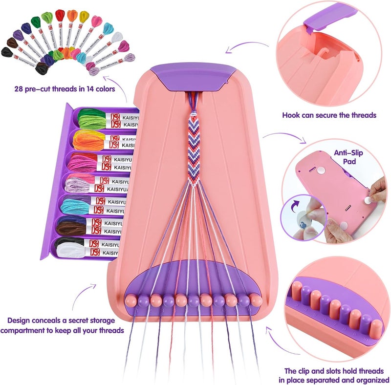 Maynacs Arts and Crafts for Kids Ages 8-12,Friendship Bracelet Making Kit for Girl,Kids Jewelry Making Kit with 28 Pre-Cut Threads,Christmas Birthday Gifts for Ages 6 7 8 9 10 11 12 Year Old Pink/Purple - Image 2